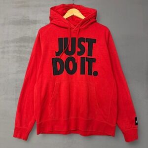 Nike Just Do It Hoodie Red Black‎ Graphic Pullover Mens Large
